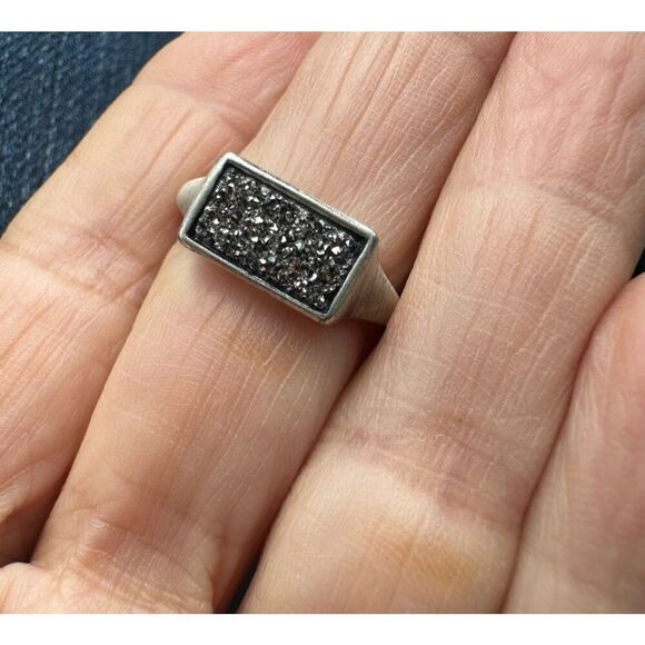 Kendra Scott black druzy   silver plated  ring - Picture 10 of 10